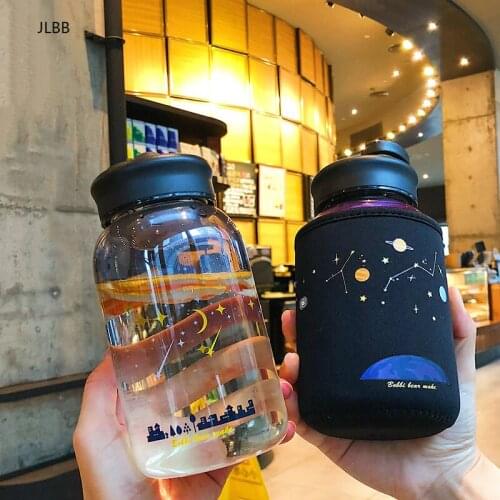 600ML Starry sky Gradient Glass Water Bottle With Protective Bag Cute Fashion Leak proof Water Cup for Girls Sport Drink Bottles