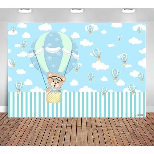 Photographic Background Bear Hot Air Balloon Stripe Cloud Celebrate Background Photobooth Photo Studio Fabric Shoot