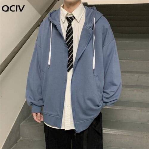 Spring Men Hoodies Zipper Hooded Sweatshirts Ins Fashion High Street Unisex Oversized Solid Hoodie Casual Loose Outwear Teenager