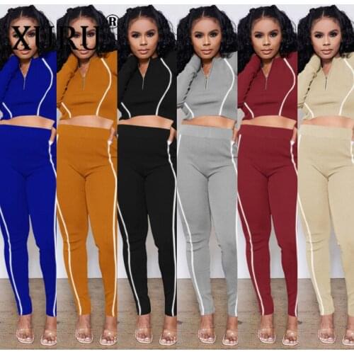 XURU European and American Womens Jumpsuit Two-piece Solid Color Multicolor Reflective Strip Long-sleeved Jumpsuit
