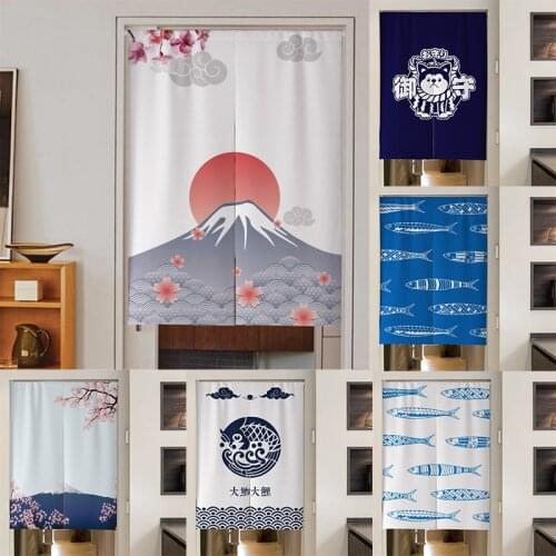 Japanese Style Cotton Linen Kitchen Door Curtain Without Hole Decoration Cloth Half Curtain Partition Curtain
