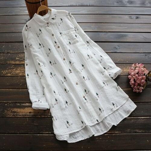 New spring Autumn women Blouse simple Japan Style printing Long sleeve Turn-down Collar Cotton Blouse Women Literary Shirt Top