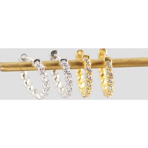 925 Sterling Silver CZ Hoop Earrings for Women Girls Gold Geometric Ear Jewelry Gifts Wholesale S-E1380