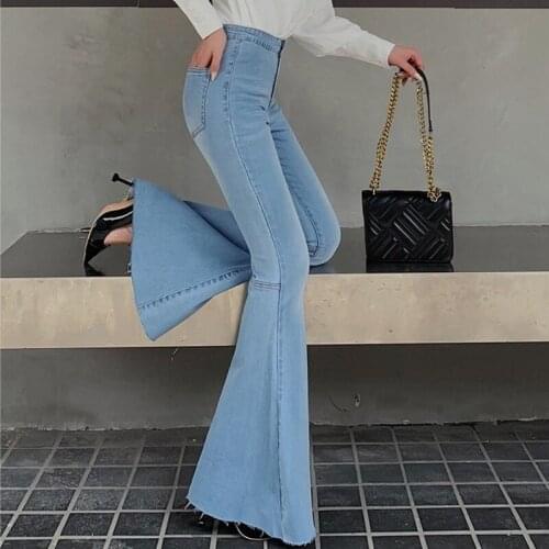 Women Distressed Flared jeans 2021 Elastic Skinny High Waisted Pants High Street Push Up Casual Female Distressed Denim Trousers