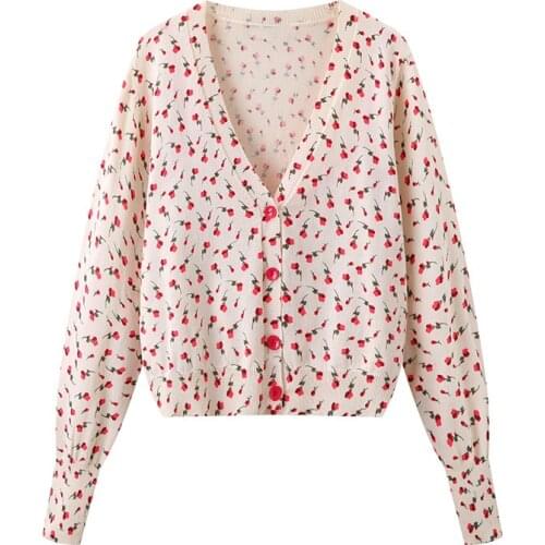 Sweet Women V Neck Knitted Two Piece Set 2021 Spring-autumn Fashion Ladies College Style Two Piece Set Female Printed Top