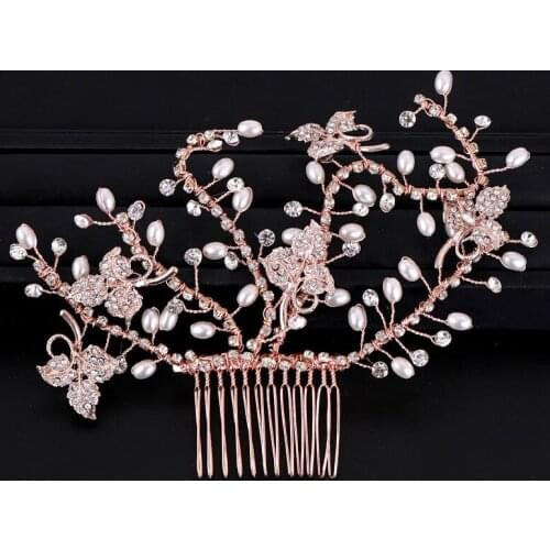Vintage Gold Hair Jewelry Simulated Pearl Rhinestone Tiaras Hair Combs Pins Flower For Wedding Women Bridal Hair Accessories