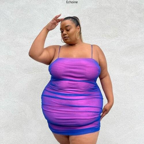 Echoine Pleated Double-layer Fabric T-shirt Dress Fashion Slim Sexy Sling Plus Size Dress Women New Arrival 2021