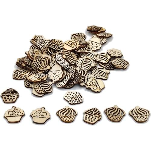 20pcs Wooden Cupcake Shapes Natural Wooden Slice Unfinished Wooden Cutouts Craft DIY Decoration