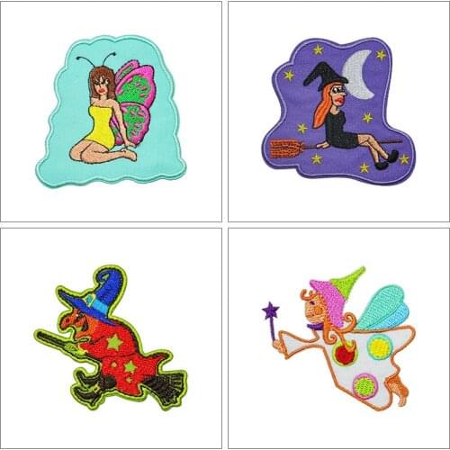 50pcs/lot Embroidery Patch Flower Fairy Witch Angel Kids Clothing Decoration Sewing Accessory Diy Iron Heat Transfer Applique