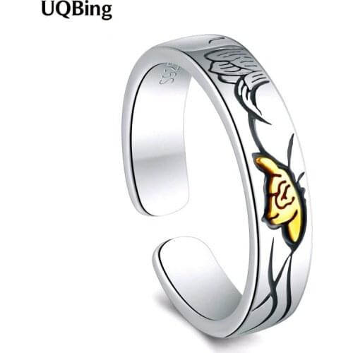 925 Sterling Silver Vintage Gold Lotus Rings For Beast Friends Birthday Gifts Jewelry