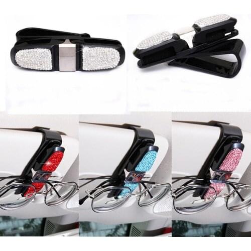 Car Glasses Clip 1PC Universal Diamond Car Sun Visor Glasses Sunglasses Holder Clip Rhineston