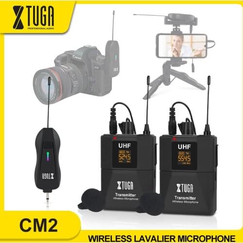 XTUGA Wireless Lavalier Microphone Camera Mic with Mini Rechargeable Receiver for Phones SLR Cameras Interview Live Recording