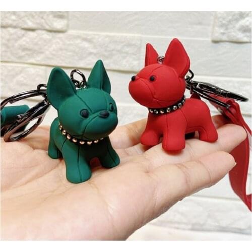 French Bulldog Keychain PU Leather Animal Dog Keyring Holder Bag Charm Trinket Chaveiros Bag Accessories Punk Style Pendant 20