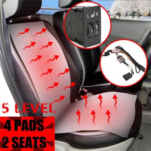 2 Seats 4 Pads Universal Carbon Fiber Heated Seat Heater 12V Pads 2 Dial 5 Level Switch Winter Warmer Seat Covers 2/5 level