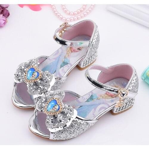 Disney Summer New Girls Flat Leather shoes sandals children princess shoes big children shoes frozen crystal shoes