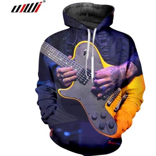 UJWI Fall Winter Mens Hiphop Streetwear Tracksuits Unisex Long Sleeve O-neck Jumpers Print Rock Guitar 3D Sweatshirt Hoodies