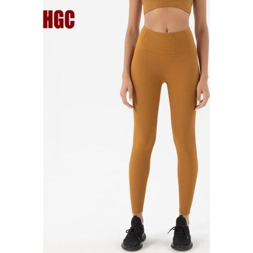 HGC Yoga Pants High Waist NO Front Seam Nylon Sport Leggings Running Women Peach Hip Lifting Squat Proof GYM Sexy Fitness Tights