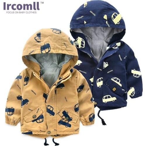 Ircomll Boys Spring Boys Jacket Children Hooded Coat Printed Boys Outerwear 2-7T Kids Windbreaker Spring Autumn Clothes