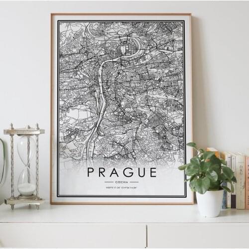 PRAGUE city map Nordic Living Room Decoration Canvas Poster Modern Home Decor Art Print Painting