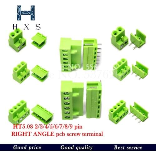 10SETS HT5.08 2/3/4/5/6/7/8/9 pin RIGHT ANGLE pcb screw terminal block connector 5.08MM pitch PLUG + Straight PIN HEADER SOCKET