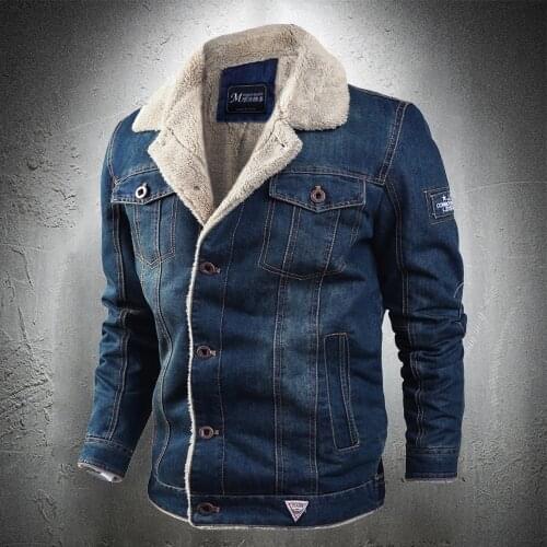 Mens Autumn Winter Denim Jacket Men Fur Lined Turn-Down Collar Jeans Jacket Casual Fashion Streetwear Jeans Coat Men Plus Size