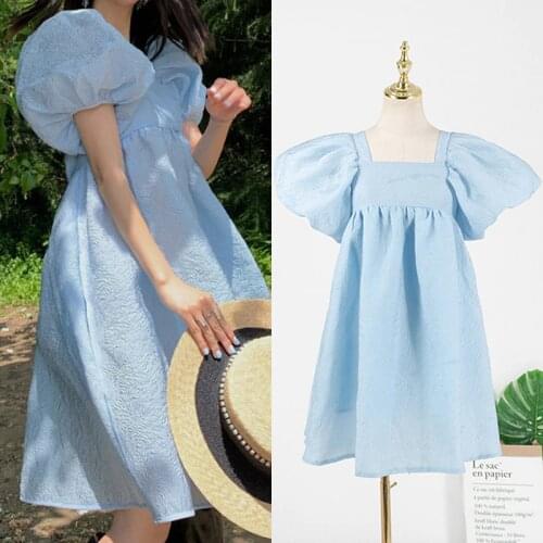 Kpop Korean Celebrity Summer sweet Girls style backless puff sleeved dress women korean kawaii Casual mid-length lace-up dresses