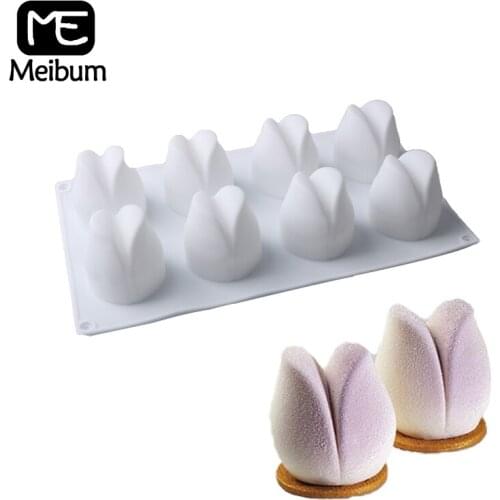 Meibum 8 Cavity Tulip Shape Silicone Cake Mold Chocolate Mousse Pastry Tools Muffin Jelly Dessert Moulds Decorating Baking Tools