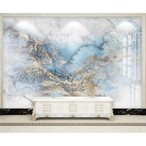 Milofi custom 3D wallpaper mural light luxury tile blue gilt marble pattern background wall living room bedroom decoration paint