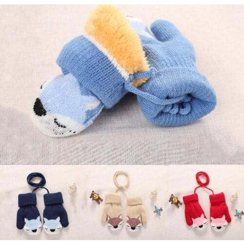 Cartoon Fox Baby Mittens Winter Warm Kids Baby Girl Gloves Knitted Children Toddler Teething Mitten Handschoen