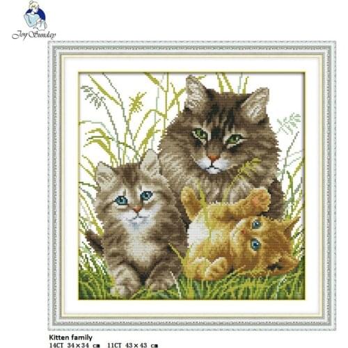 Joy Sunday Kitten family Counted DMC 14CT and 11CT Cross Stitch Kits DIY Hand For Embroidery Home Decor nkf Needlework Set