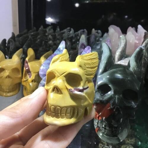 Natural Rare Gemstones Yolk Stone Crystal Skull Hand-carved Rock Skull Reiki Healing Crystal Figurine