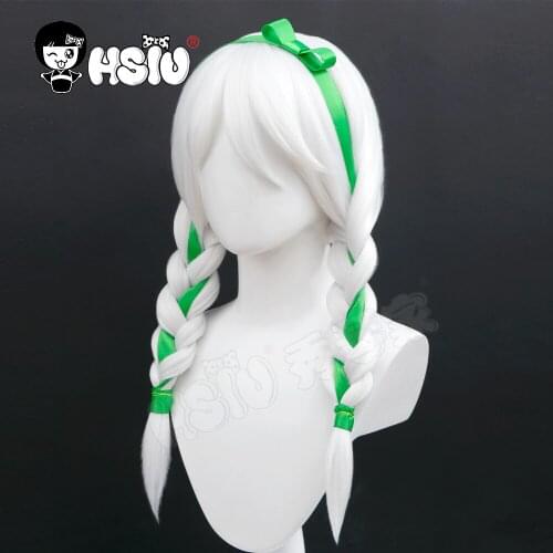 Sky Children Of Light Cosplay Wig「HSIU 」Fiber synthetic wig White Double Ponytail Long Hair Free Wig Cap Green Hair Accessory