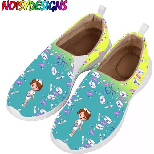 NOISYDESIGNS Gradient Nurse Printing Women Flats Shoes Elastic Casual Footwear Lightweight Walking Sneakers Mujer Custom