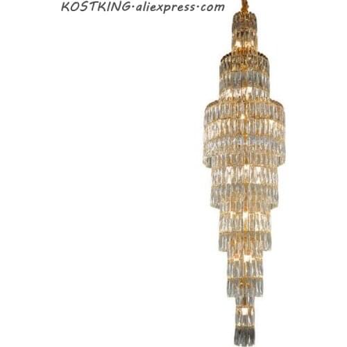 New luxury k9 crystal chandelier long staircase lamp duplex living room hotel lobby decoration chandelier LED lights