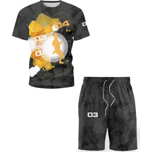2021 Summer Mens Novelty 3D Spoof Spirit Round Neck Short-Sleeved T-Shirt + Shorts Fashion Casual Oversized Sports Suit Black