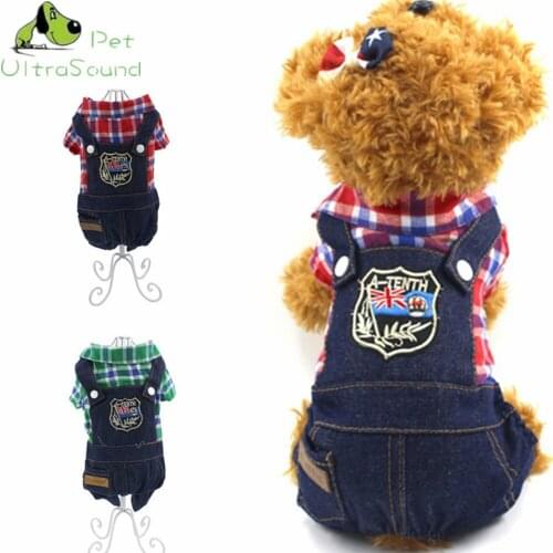 ULTRASOUND PET Dog Clothes Four Leg Jean Coat Hoodies Soft Cotton Puppy Plaid Vest Jacket Dog Clothes For Small Medium Dogs