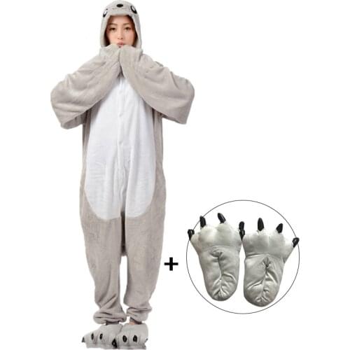 Kigurumis Animal Onesies Homewear Women Pajame Cute Sea lions Witner Flannel Sleepwear Onesie Cartoon Sleep Unisex Clothing
