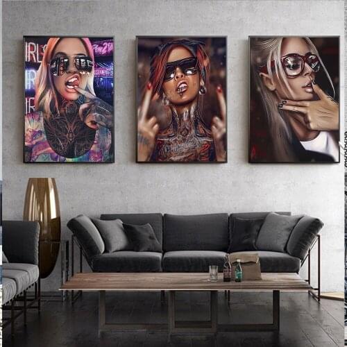 Hip Hop Art Tattoo Sexy Women Portrait Poster Sexy Bad Girl Canvas Painting For Living Room Wall Decorative Pictures Home Decor