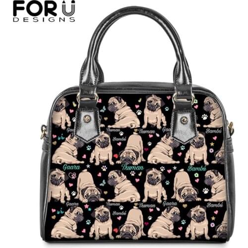 FOURDESIGNS Luxury Handbags for Women Cute Pug Printed Fashion Laides PU Leather Shoulder Bags Crossbody Bags Sac A Main Mujer