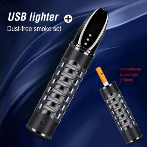 Luxury Dust Proof Lazy Cigarette Holder Ashtray With USB Tungsten Coil Lighter Anti-dirty Ash Collection Smoking Accessories