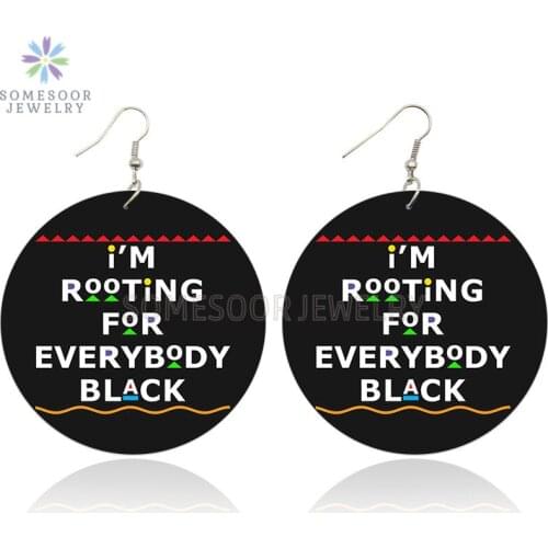 SOMESOOR Root Everybody Black African Wooden Drop Earrings Power Afro Sayings Both Sides Printing Dangle Jewelry For Women Gifts