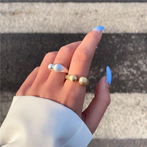 SRCOI Metal Asymmetric Dome Balls Open Ring Minimalist Fashion Gold Silver Color Opening Adjustable Chunky Finger Ring Women