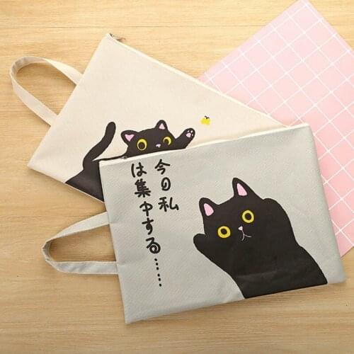 Cute Cat A4 Document Bag Folder Bag Kawaii Large Capacity Oxford Cloth High Quality Documents Folder Gifts For Students