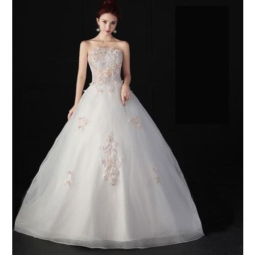 Wedding Dress New Arrival Appliques Gelinlik Embroidery Floor Length Lace Strapless Princess Wedding Gowns
