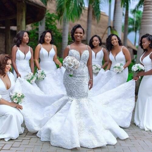 African Mermaid Wedding Dresses Plus Size Robe de mariee Black Girl Women Lace Wedding Gowns Handmade Bride Dress 2021
