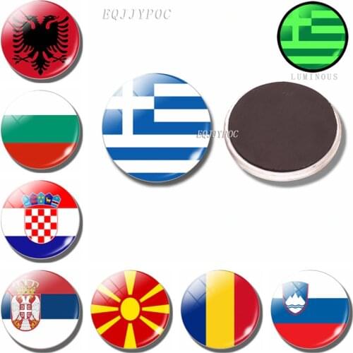 Luminous Fridge Magnets Flag 30MM Glass Refrigerator Sticker with Vatican Macedonia Albania Croatia San Marino Malta Italy Spain