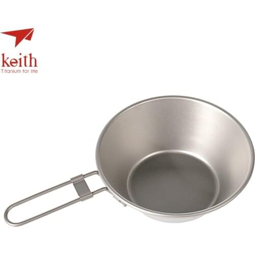 Keith Camping Titanium Bowl With Folding Handle Ultralight Bottom Folding Bowls Cookware Tableware Cutlery 300ml Only 50g Ti5320