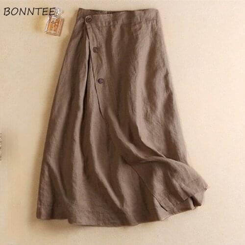Skirts Women Button Design Summer Retro Popular Pure Color Ulzzang Female Cozy Chic Aesthetic Mujer De Moda High Street Stylish
