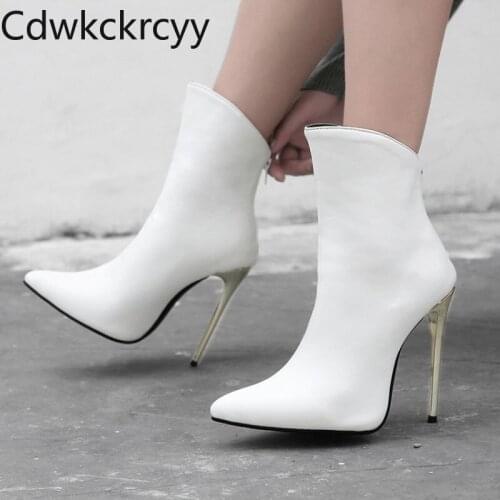 Winter The New British style fashion Pointed High heel 12CM Womens boots white Sexy Plus velvet Keep warm High heel Women boots