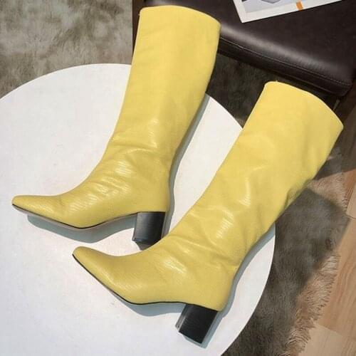 Women High Heel Boots Square Toe Winter Shoes Women Fashion Cool Party Knee High Boots Ladies Footwear Size 35-40